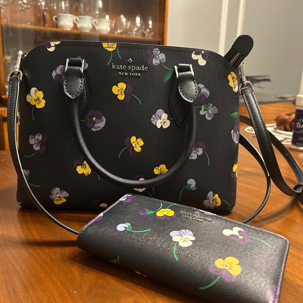 Kate Spade blue pansy print purse & wallet